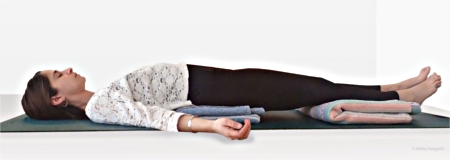 Supported Bridge Pose using two yoga blocks or just blankets